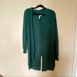 Forest Green Open Front Cardigan Sweater